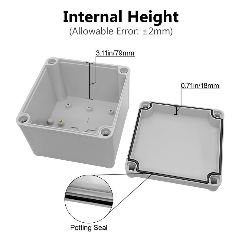 LeMotech Junction Box IP67 Waterproof Dustproof ABS Plastic Project Box for Electrical Outdoor Enclosure Gray 4.9 x 4.9 x 3.9 inch (125 x 125 x 100 mm) - Image 4